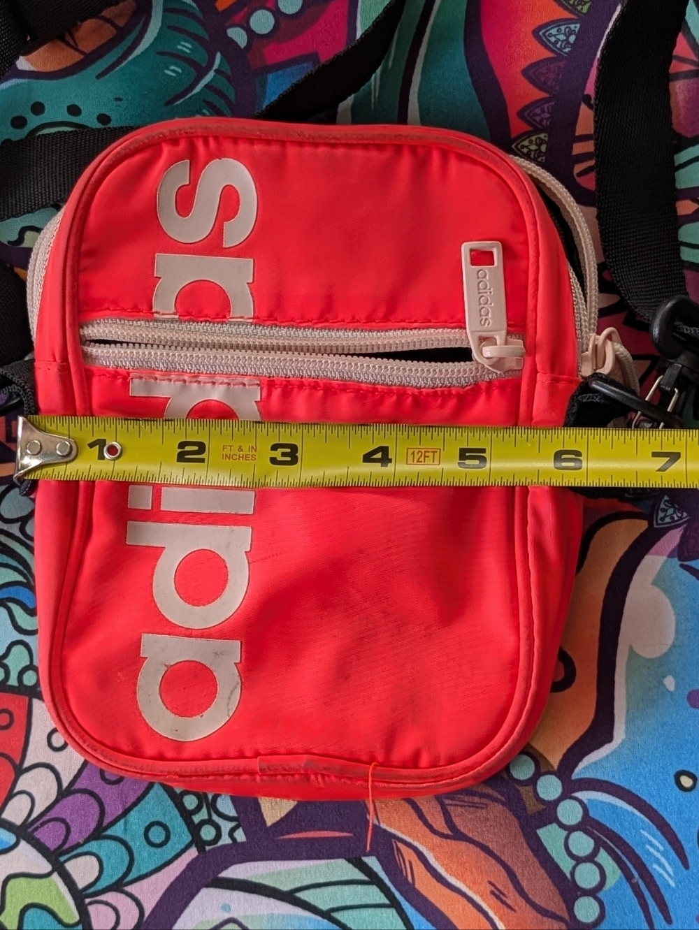Adidas Neon Coral Pink Crossbody Adjustable Strap Zip Bag Festival Summer - Picture 5 of 8